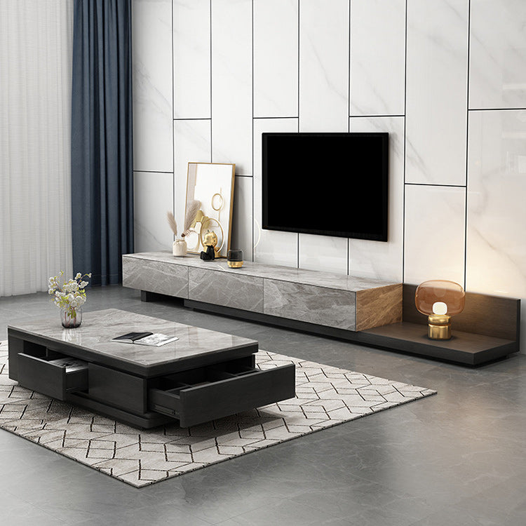 Pedestal Base Coffee Table with 3 Storage Drawers and Shelf in Grey