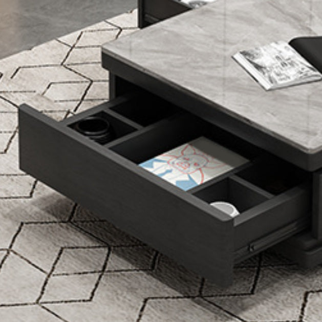 Pedestal Base Coffee Table with 3 Storage Drawers and Shelf in Grey
