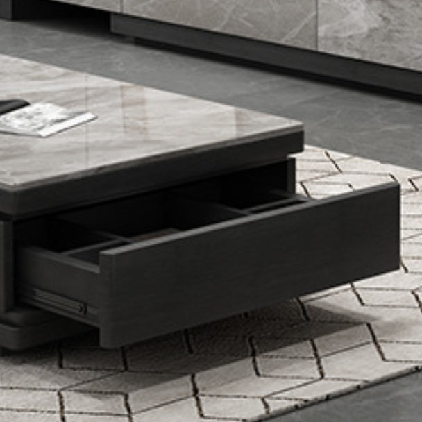 Pedestal Base Coffee Table with 3 Storage Drawers and Shelf in Grey