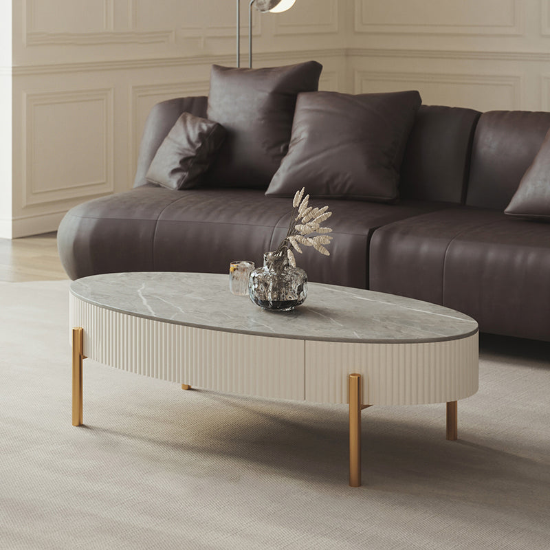 Glam 4 Legs Coffee Cocktail Table Slate Coffee Table with Storage Drawers