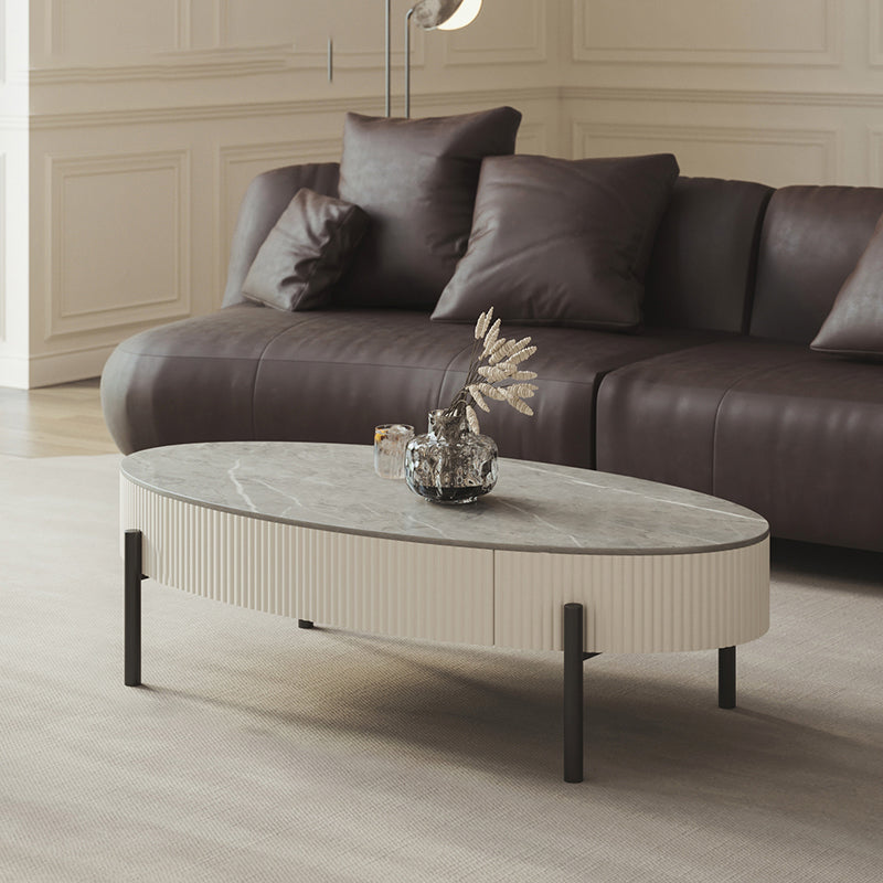 Glam 4 Legs Coffee Cocktail Table Slate Coffee Table with Storage Drawers