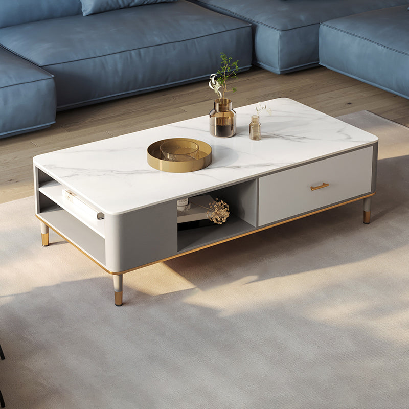 Glam 4 Legs Coffee Table Slate Rectangular Coffee Table Set for Home
