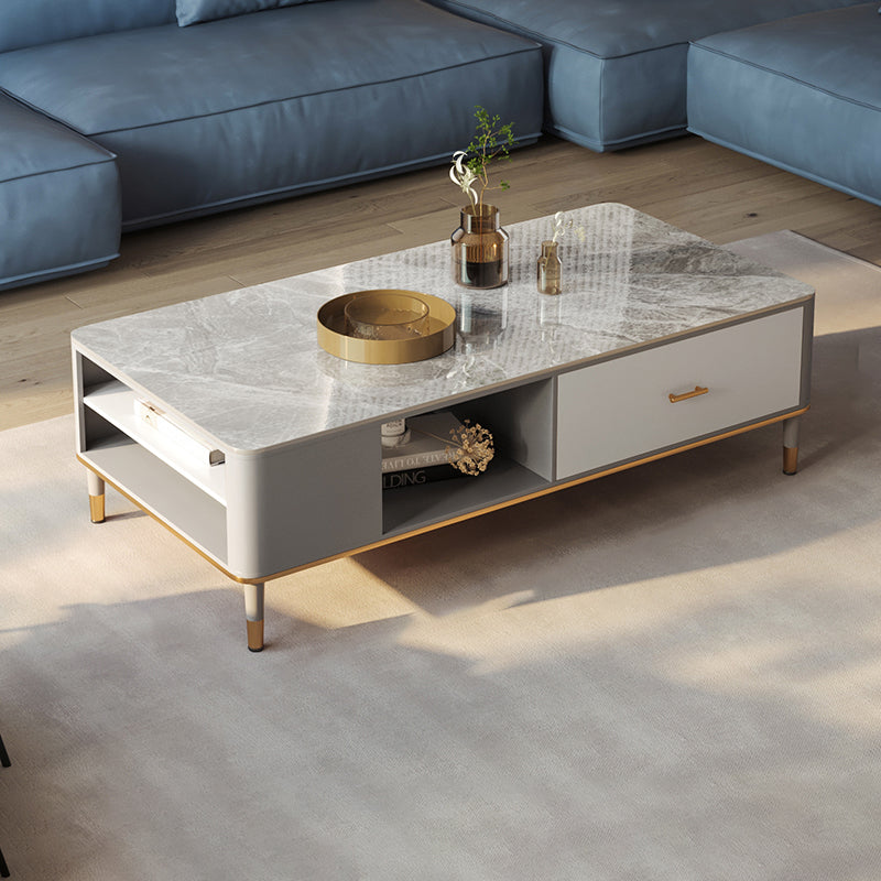 Glam 4 Legs Coffee Table Slate Rectangular Coffee Table Set for Home