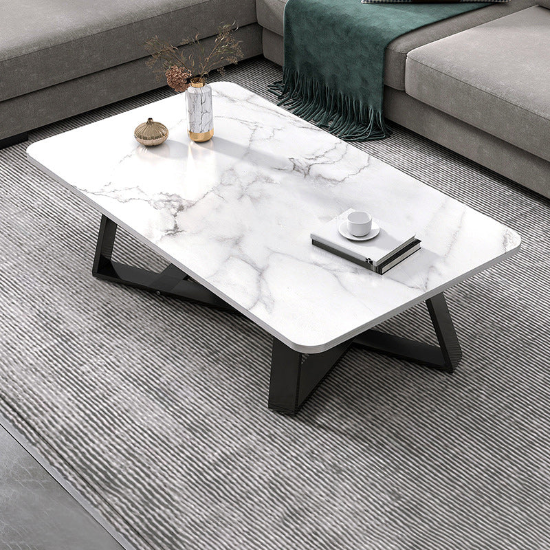 Cross Table Base Design Rectangular Faux Wood Table Ornate Style Coffee Table