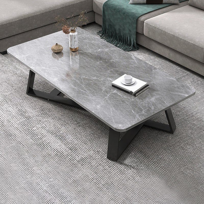 Cross Table Base Design Rectangular Faux Wood Table Ornate Style Coffee Table