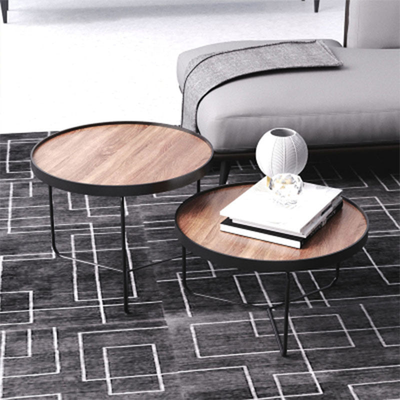 Nordic Style Round Solid Wood Table Metal Cross Legs Base Coffee Table