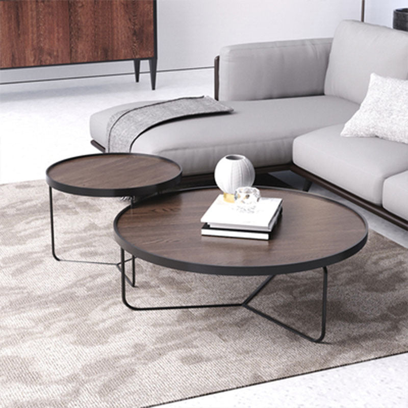 Nordic Style Round Solid Wood Table Metal Cross Legs Base Coffee Table