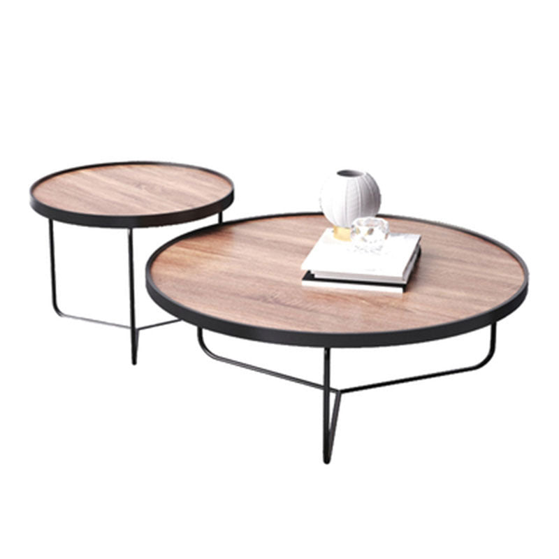 Nordic Style Round Solid Wood Table Metal Cross Legs Base Coffee Table