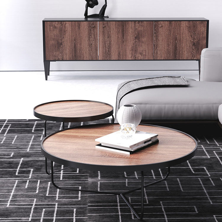 Nordic Style Round Solid Wood Table Metal Cross Legs Base Coffee Table