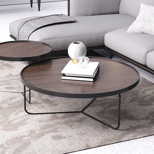 Nordic Style Round Solid Wood Table Metal Cross Legs Base Coffee Table