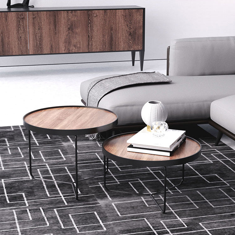 Nordic Style Round Solid Wood Table Metal Cross Legs Base Coffee Table