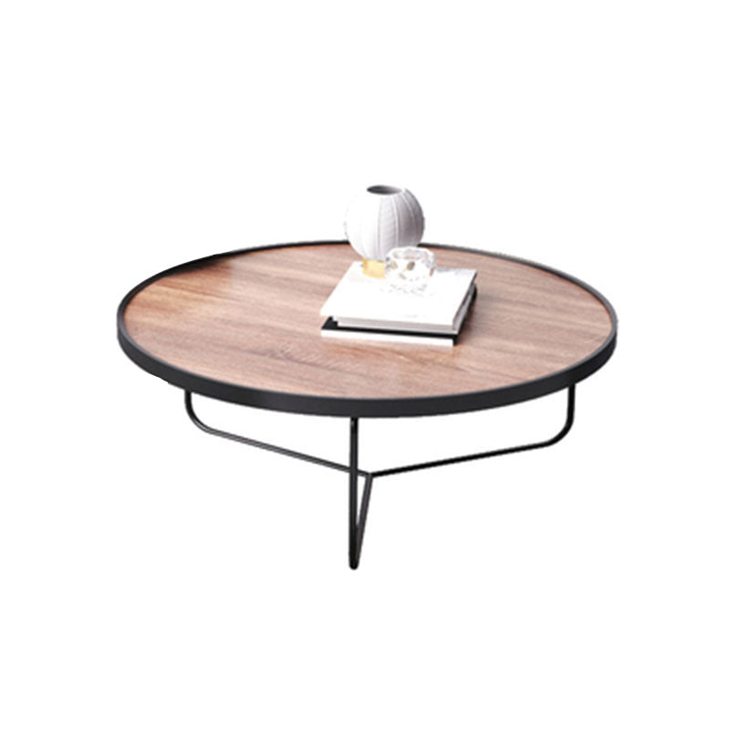 Nordic Style Round Solid Wood Table Metal Cross Legs Base Coffee Table