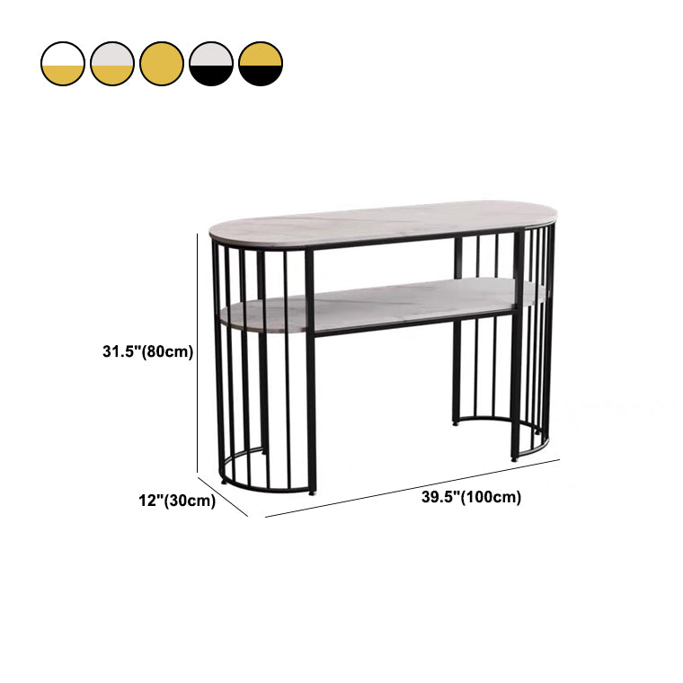 11" Wide Stone Glam Console Table Oval Console Sofa Table for Hall