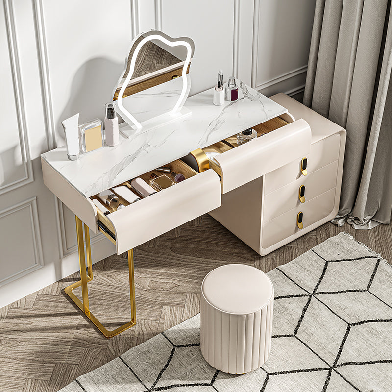 Glam Slate Top Makeup Vanity Desk with Drawer, Beige Dressing Table