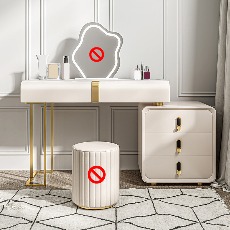 Glam Slate Top Makeup Vanity Desk with Drawer, Beige Dressing Table