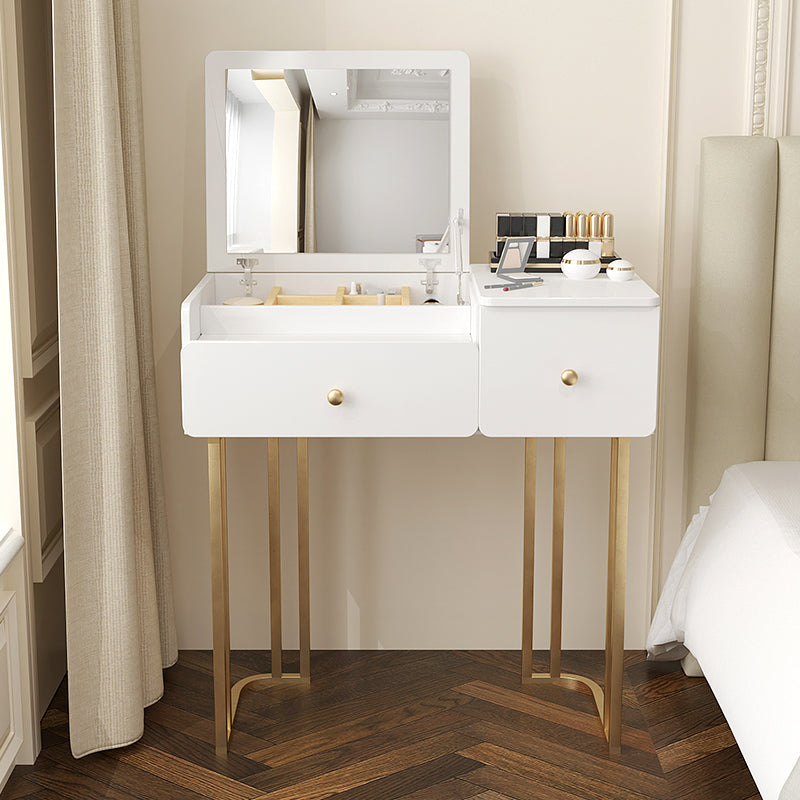 Contemporary Vanity Makeup Table Set 2-Drawer Wood Dressing Table