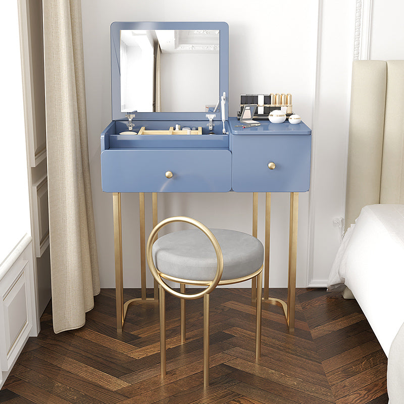 Contemporary Vanity Makeup Table Set 2-Drawer Wood Dressing Table