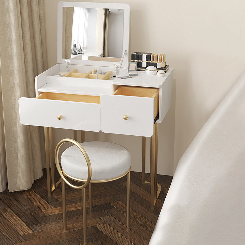 Contemporary Vanity Makeup Table Set 2-Drawer Wood Dressing Table