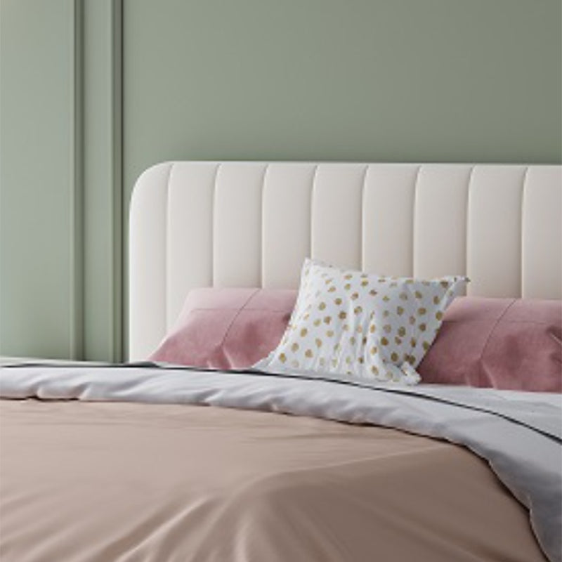 Contemporary White Panel Bed with Rectangle Faux Leather Headboard