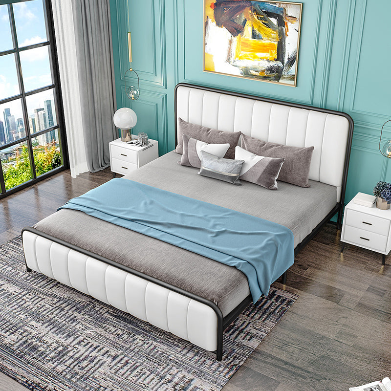 Iron Frame Standard Bed with Rectangular Panel Headboard and Metal Legs