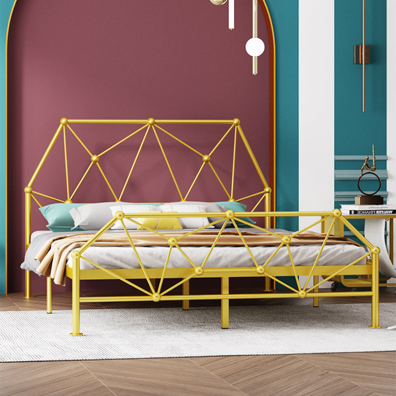 Modern Open-Frame Bed with Beveled Headboard and Iron Legs Bed