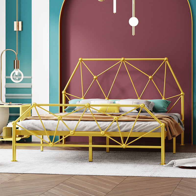 Modern Open-Frame Bed with Beveled Headboard and Iron Legs Bed