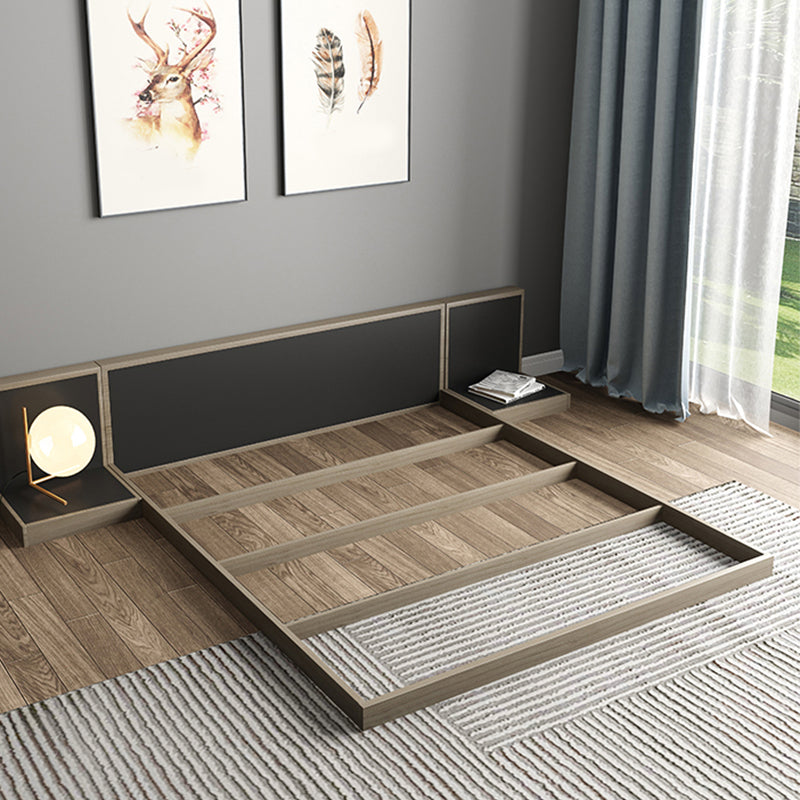 Contemporary Gray Panel Bed with Rectangular Headboard in Wood