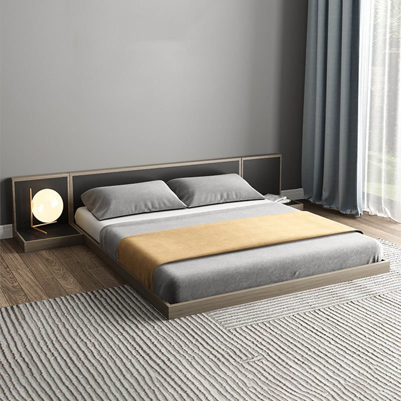 Contemporary Gray Panel Bed with Rectangular Headboard in Wood