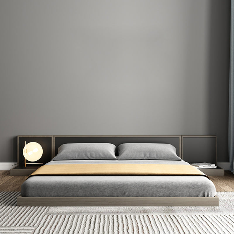 Contemporary Gray Panel Bed with Rectangular Headboard in Wood