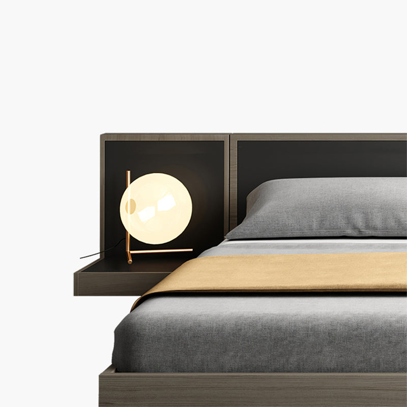 Contemporary Gray Panel Bed with Rectangular Headboard in Wood