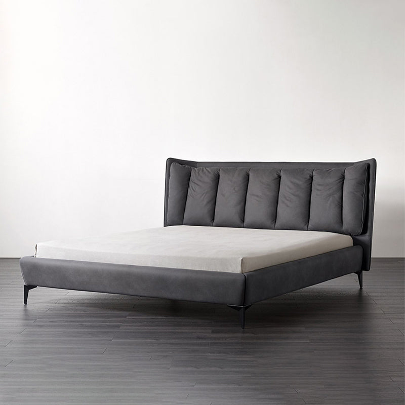 Contemporary 44.49-inch H Faux Leather Wingback Bed with Headboard