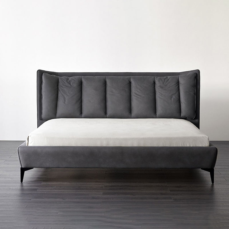 Contemporary 44.49-inch H Faux Leather Wingback Bed with Headboard