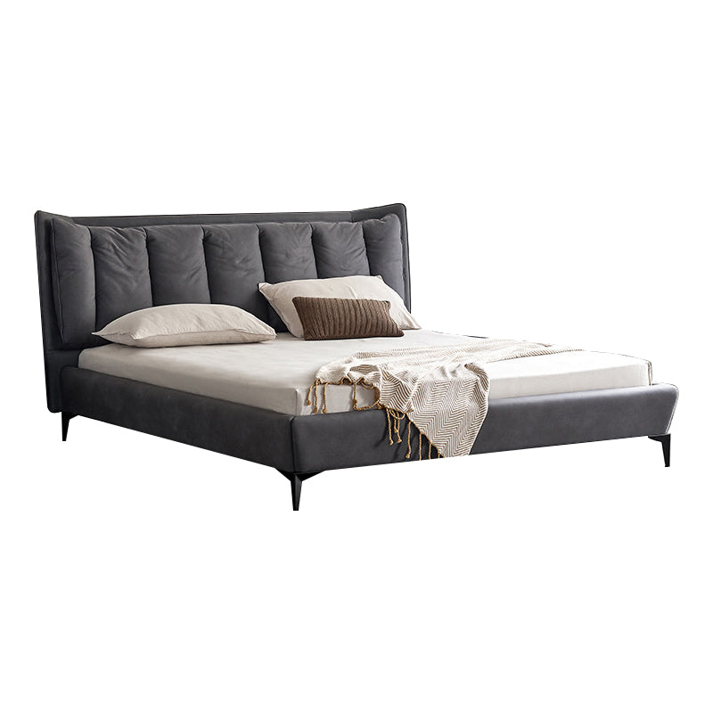 Contemporary 44.49-inch H Faux Leather Wingback Bed with Headboard