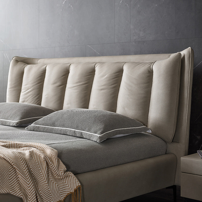 Contemporary 44.49-inch H Faux Leather Wingback Bed with Headboard