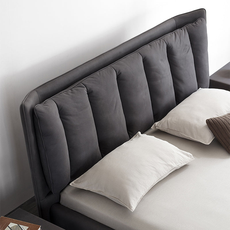 Contemporary 44.49-inch H Faux Leather Wingback Bed with Headboard