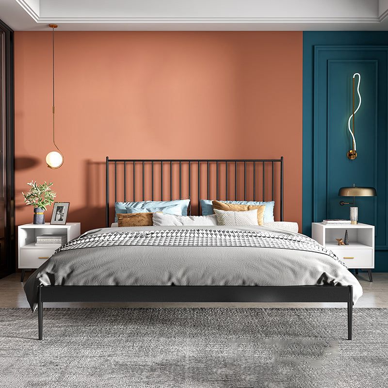 Contemporary Metal and Wood Slat Bed with Rectangular Headboard