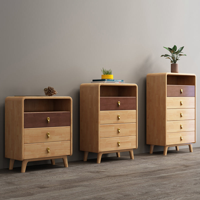 Modern Natural Buffet Table Rubber-wood Solid Wood Open Storage Buffet with Drawers