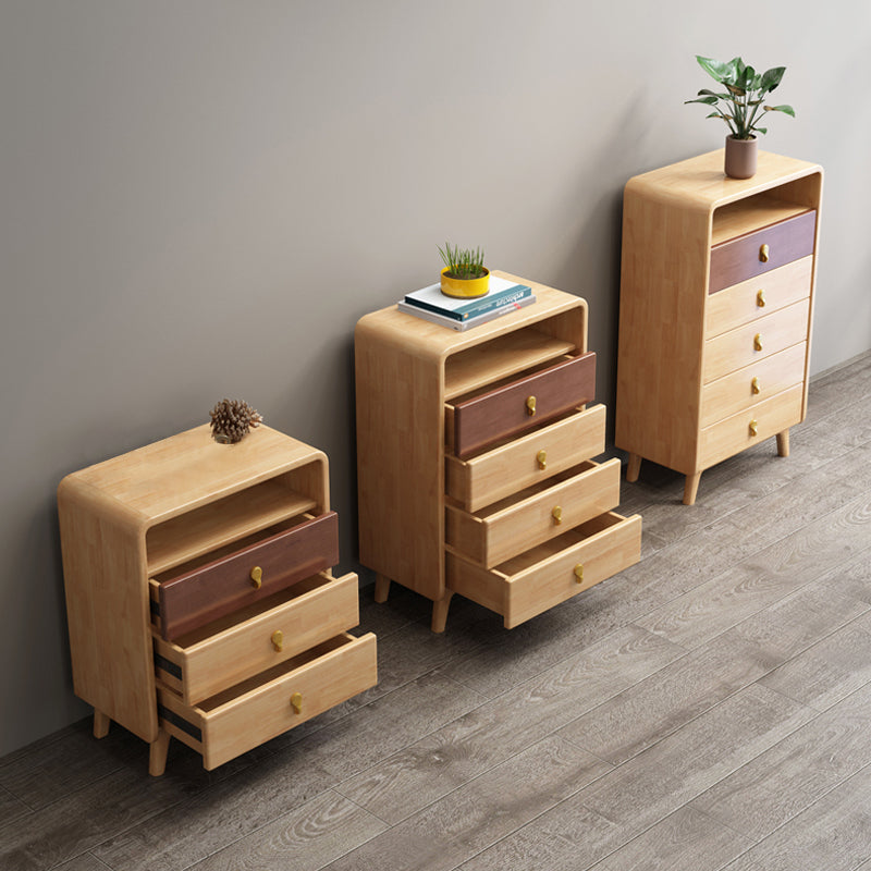 Modern Natural Buffet Table Rubber-wood Solid Wood Open Storage Buffet with Drawers