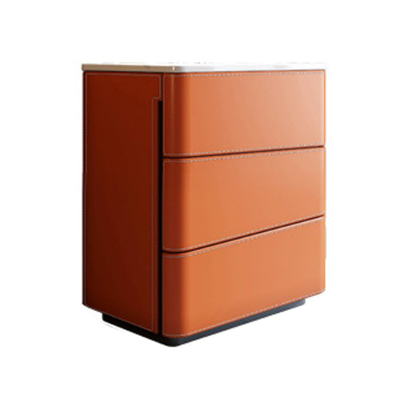 Orange Leatherwear Credenza Modern Stone Buffet with Drawer for Dining Room