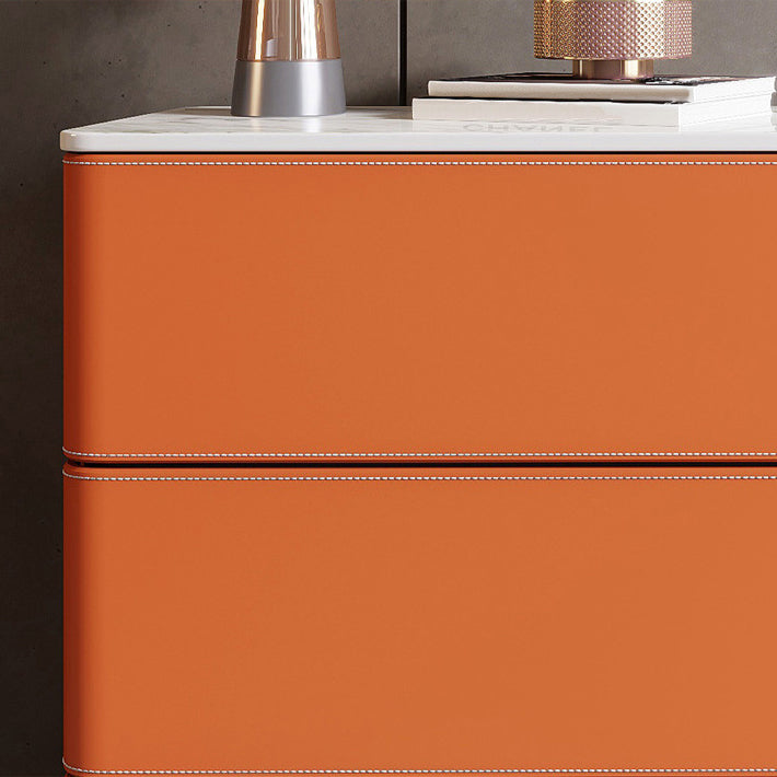 Orange Leatherwear Credenza Modern Stone Buffet with Drawer for Dining Room