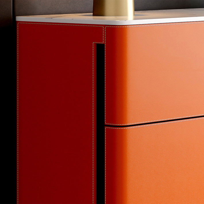 Orange Leatherwear Credenza Modern Stone Buffet with Drawer for Dining Room