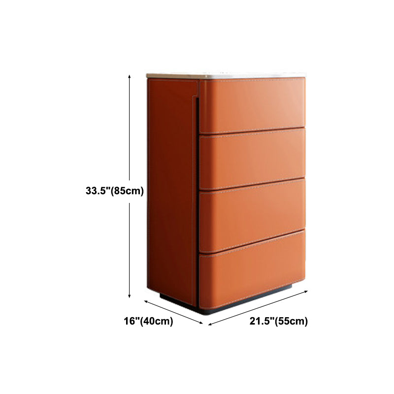 Orange Leatherwear Credenza Modern Stone Buffet with Drawer for Dining Room