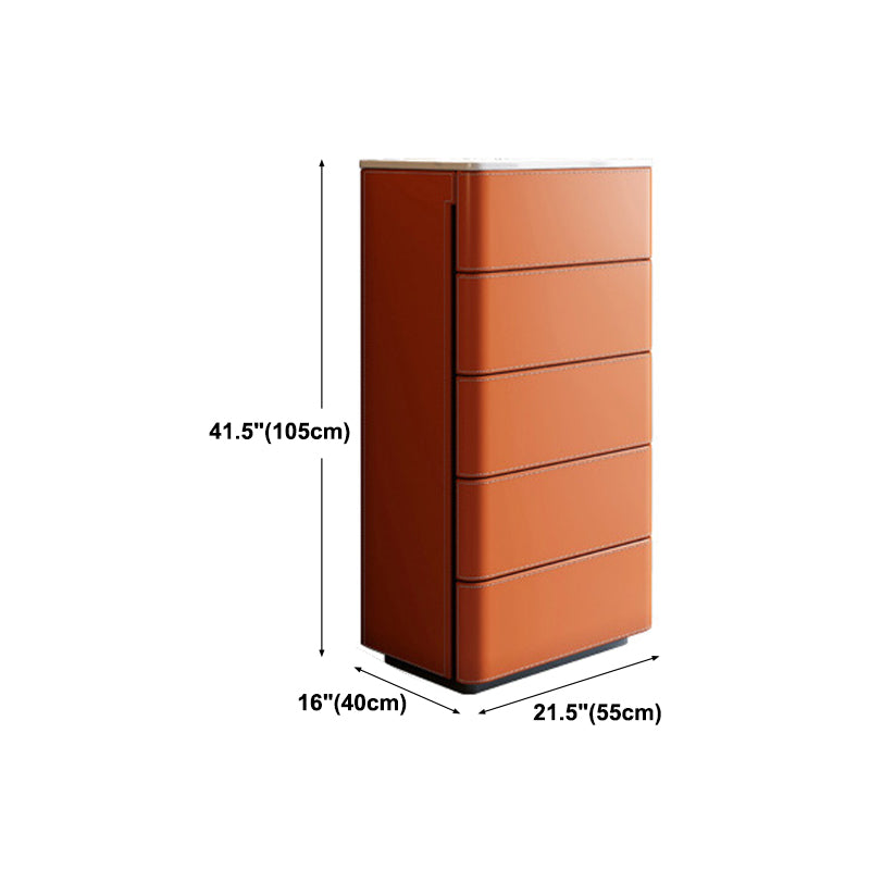 Orange Leatherwear Credenza Modern Stone Buffet with Drawer for Dining Room