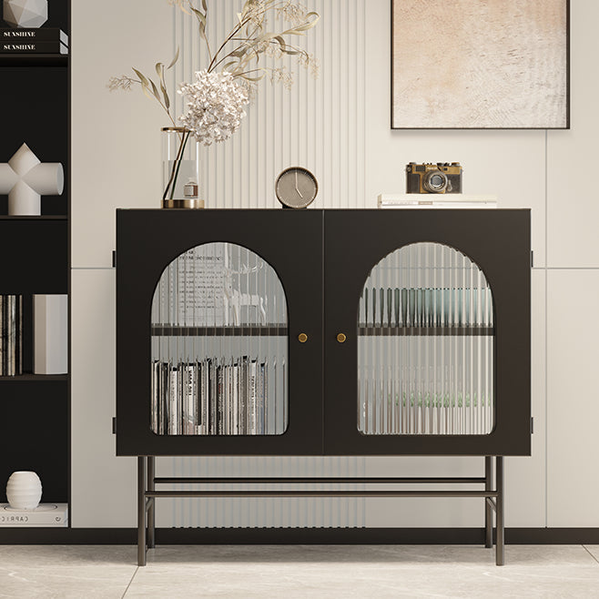 Modern Simple Iron Sideboard Striped Glass Doors Cabinets Dining Server for Living Room
