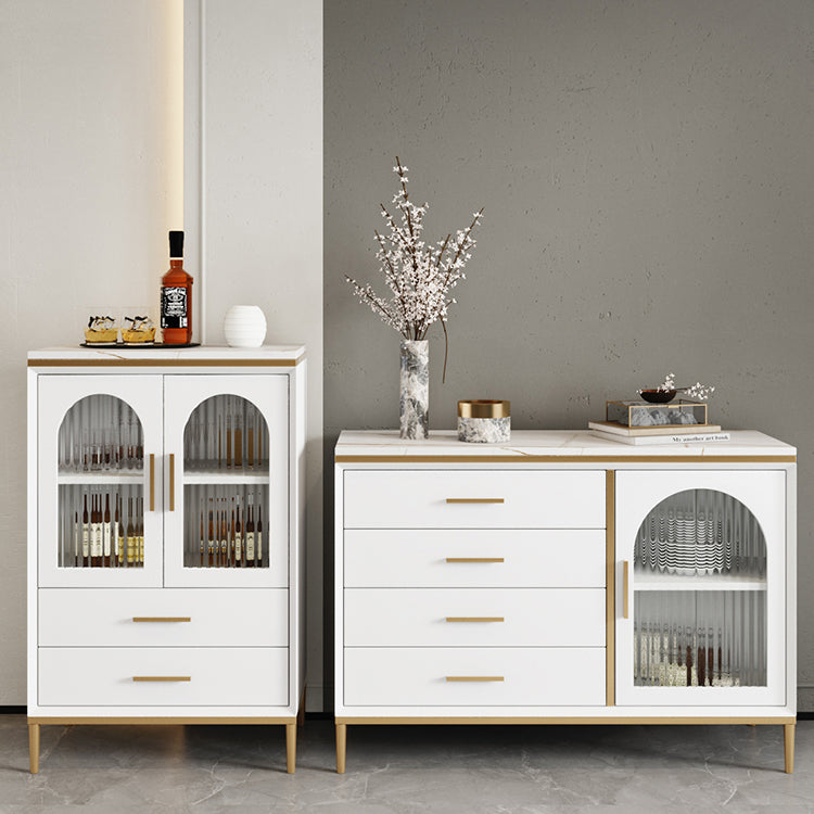 Glam Style Cupboard Artificial Wood Frame and Glass Door Kitchen Sideboard for Dining Room
