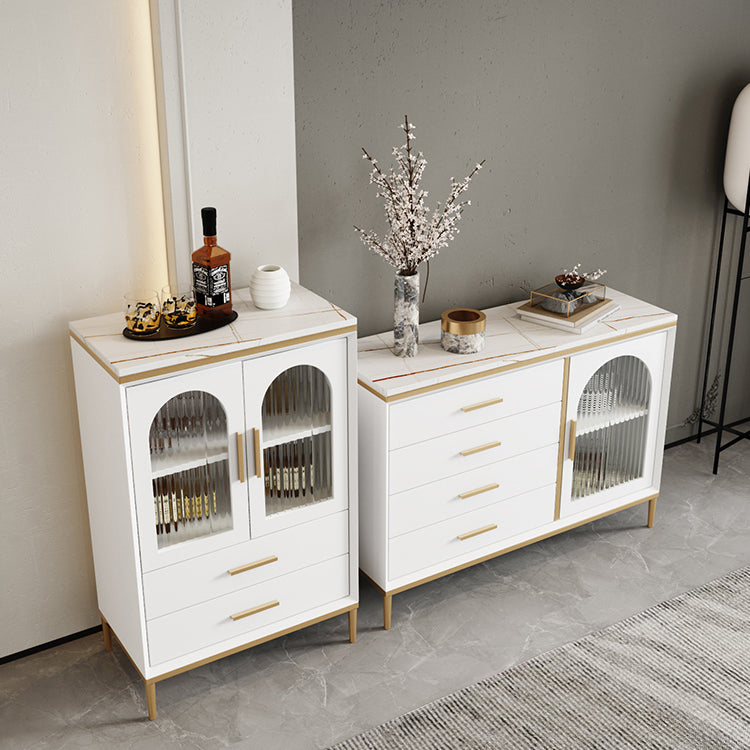 Glam Style Cupboard Artificial Wood Frame and Glass Door Kitchen Sideboard for Dining Room