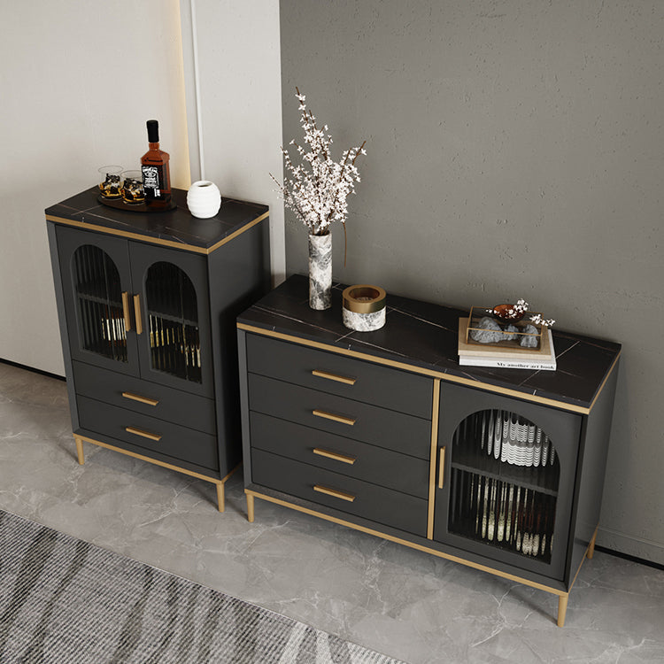 Glam Style Cupboard Artificial Wood Frame and Glass Door Kitchen Sideboard for Dining Room