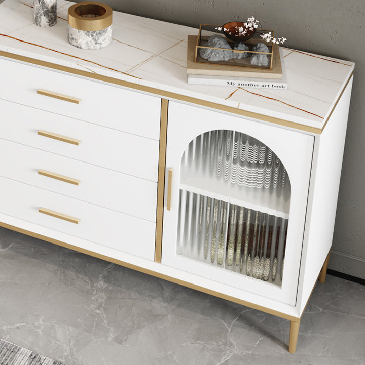 Glam Style Cupboard Artificial Wood Frame and Glass Door Kitchen Sideboard for Dining Room