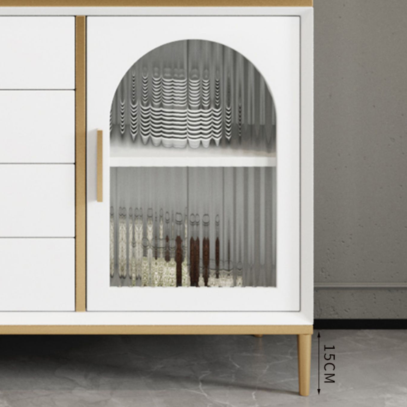 Glam Style Cupboard Artificial Wood Frame and Glass Door Kitchen Sideboard for Dining Room