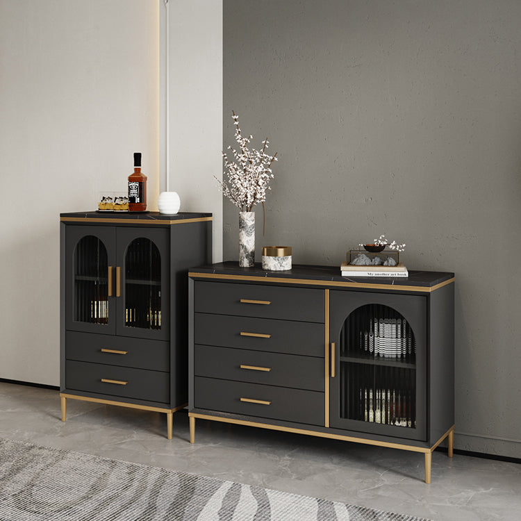 Glam Style Cupboard Artificial Wood Frame and Glass Door Kitchen Sideboard for Dining Room